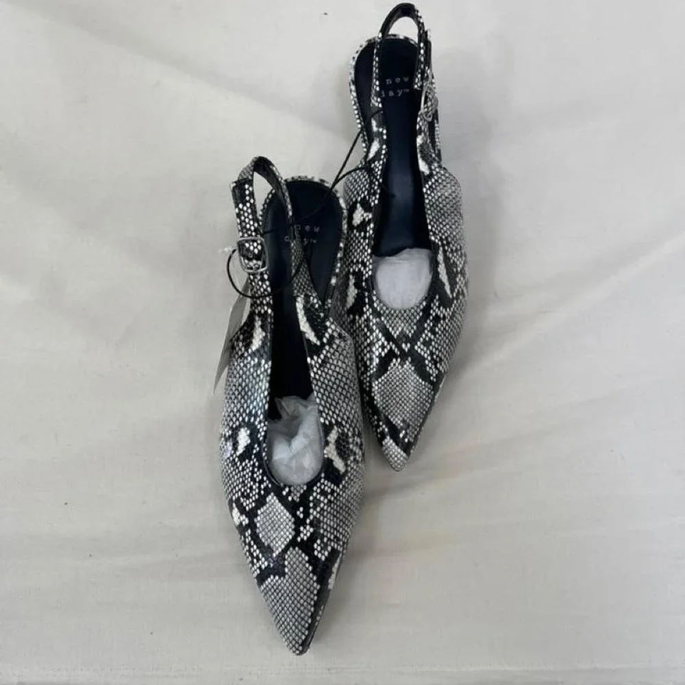 Black & white snake print slingback flats